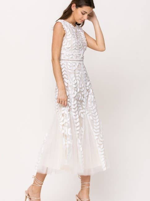 Vestido largo de encaje 3D sin mangas para venta al por mayor de JUST ME