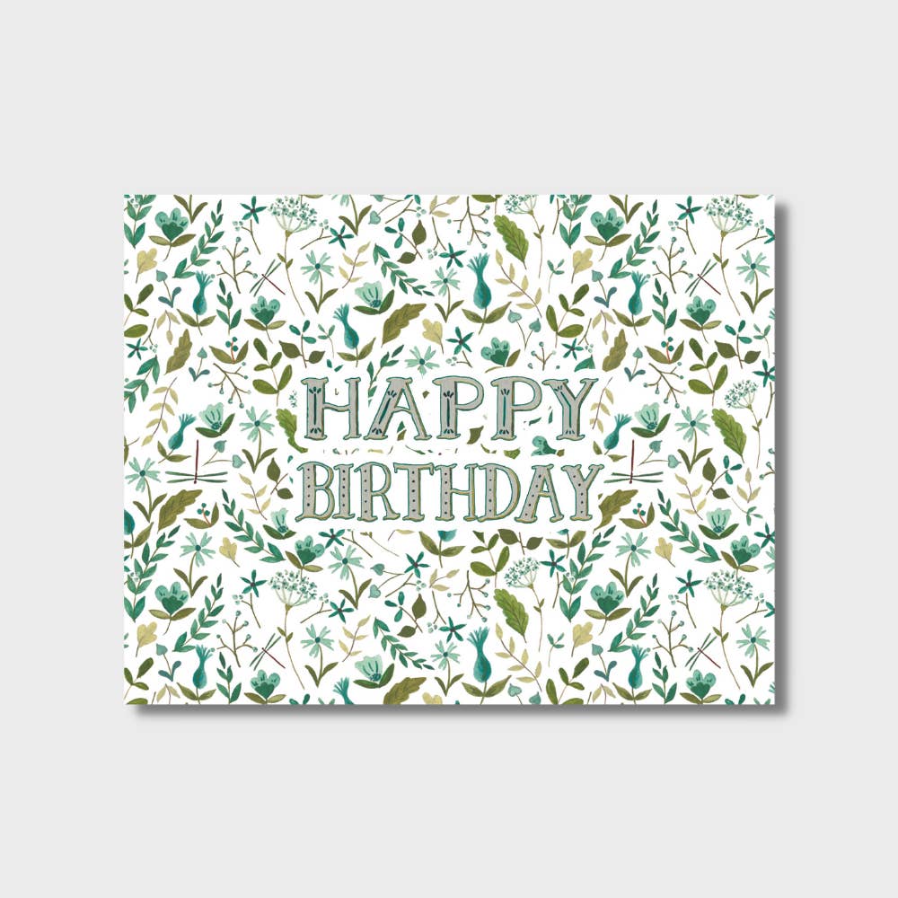 Tulip Design Company - Wholesale Birthday Card - Happy Birthday Blues & Greens Greeting Card