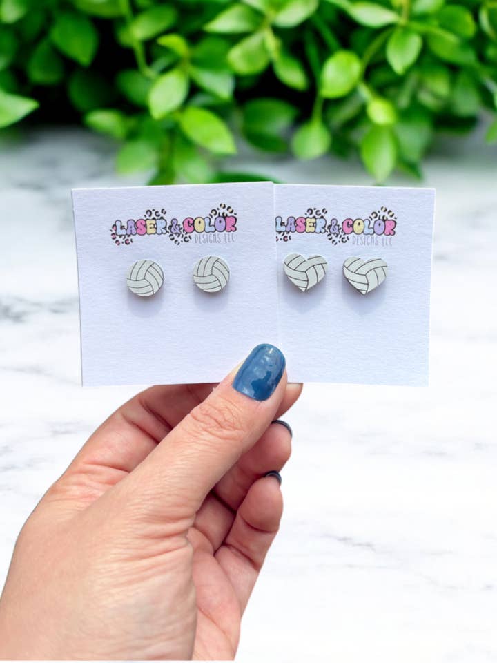 Volleyball Two Tone Acrylic Stud Earrings, Sports Earrings for wholesale by Laser & Color Designs LLC