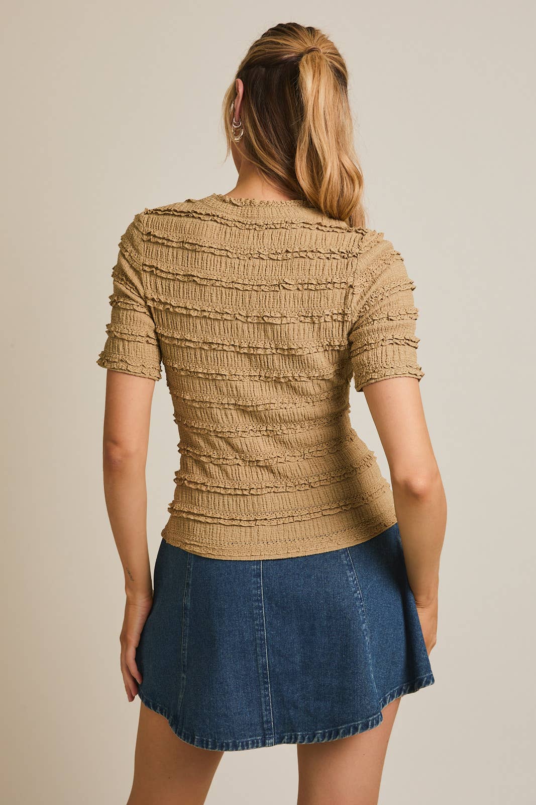 GILLI - Wholesale Blouse - Women's - STRIPE LACE MOCK NECK HALF SLEEVE LACE TOP3