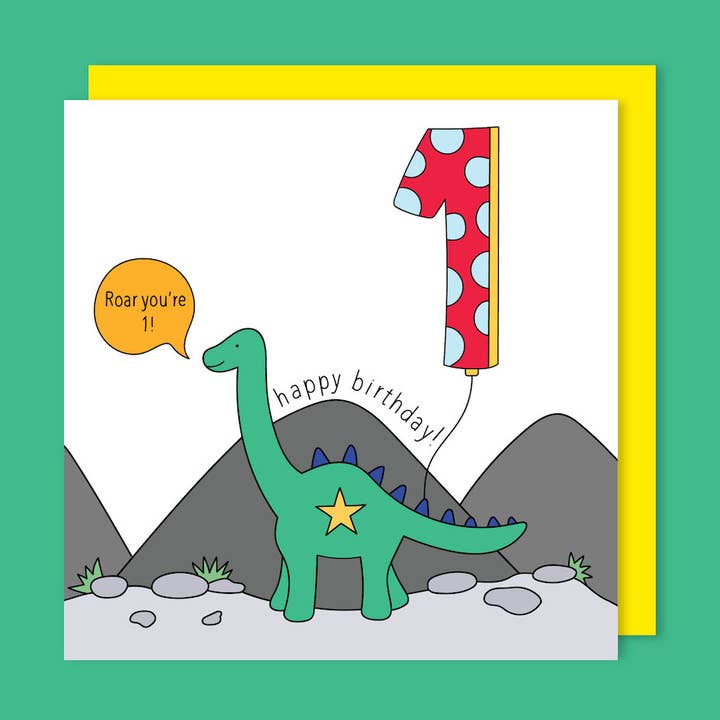 Dinosaur Themed Children's Birthday Card Age 1 for wholesale by t'art designs