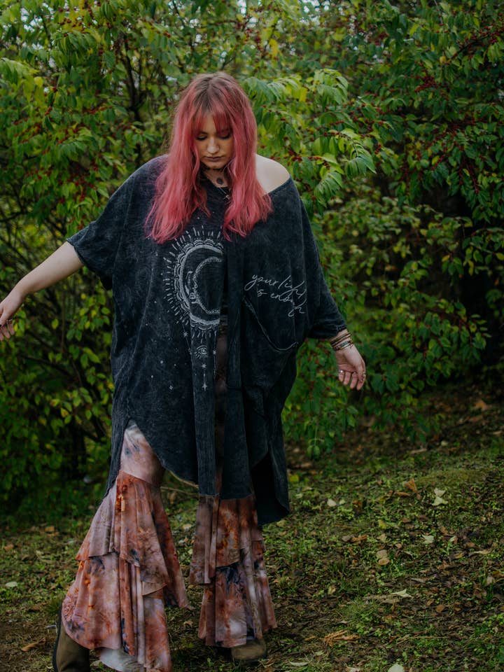 YOUR LIGHT IS ENOUGH Boho Graphic Oversized Washed Split Tee for wholesale by Kantha Bae