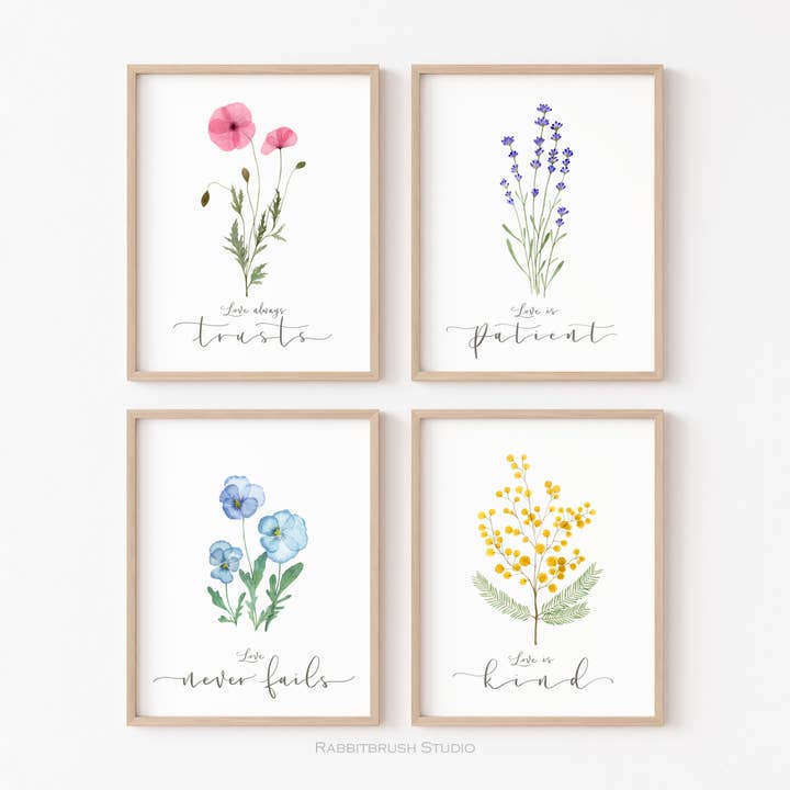 Pressed Poppy Flower Scripture Art - Love Always Trusts for wholesale by Rabbitbrush Studio