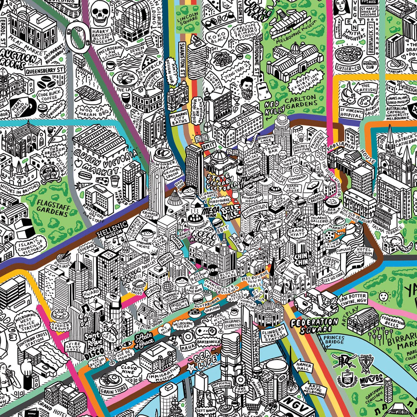 Evermade - Wholesale Art Print - Hand Drawn Map of Melbourne Art Print6