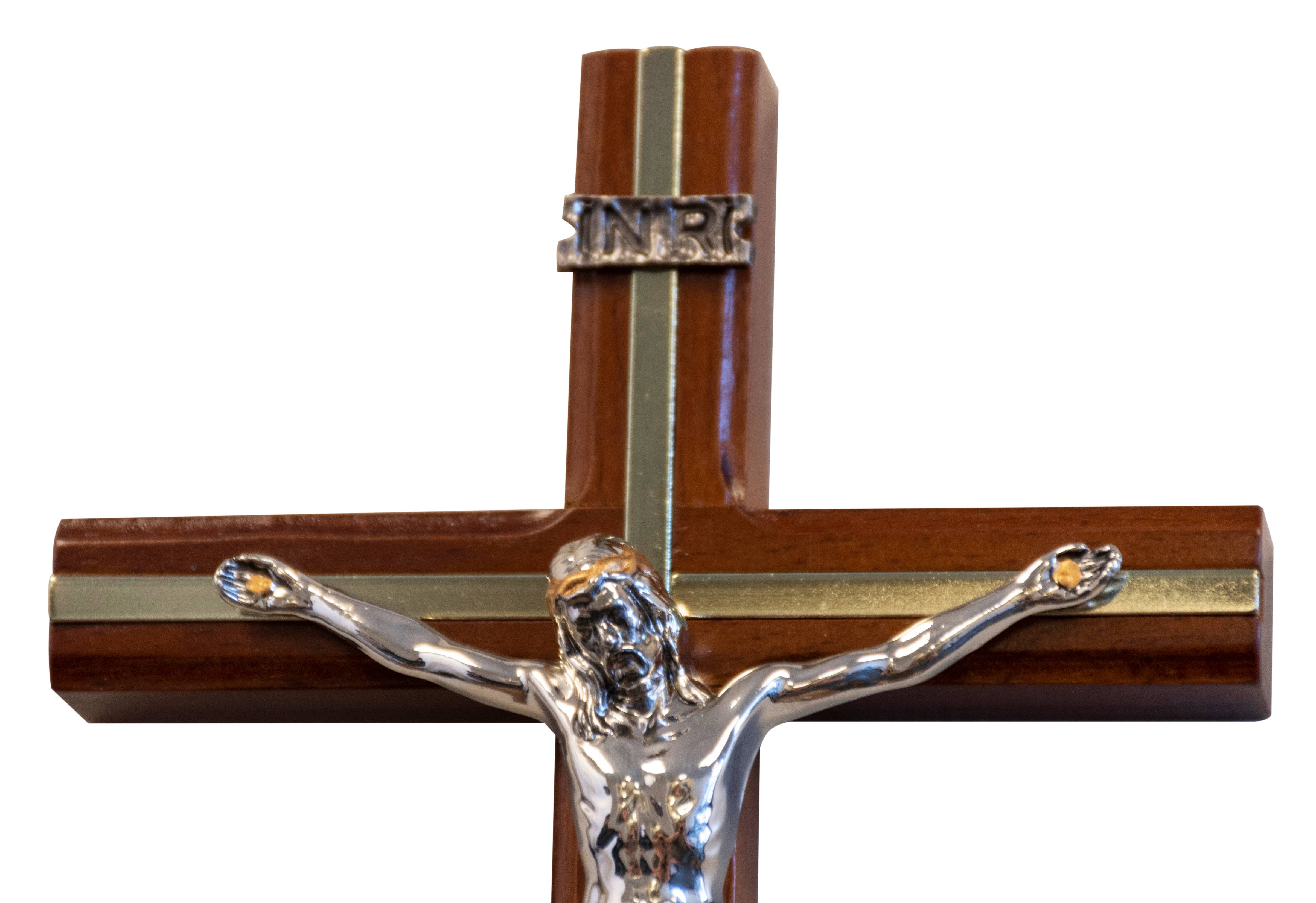 Village Gift Importers – Cruz de parede por atacado – Crucifixo de parede marrom escuro com corpus prateado2