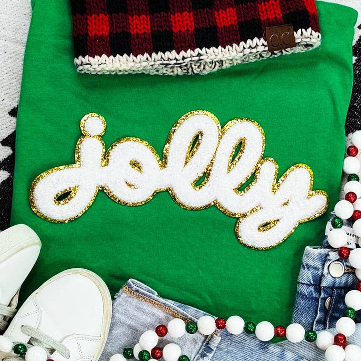 White Chenille Jolly Patch for wholesale by Trendy Transfers