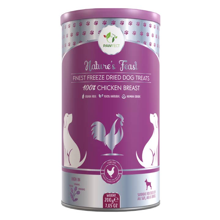 Pawfect Nature's Feast Freeze-Dried Chicken Breast Treats for Dogs | Low Fat for Weight Control & Muscle Care | 100% Natural | Grain-Free | Hypoallergenic | Training Treat (200g/7.05oz) for wholesale by Pawfect Foods