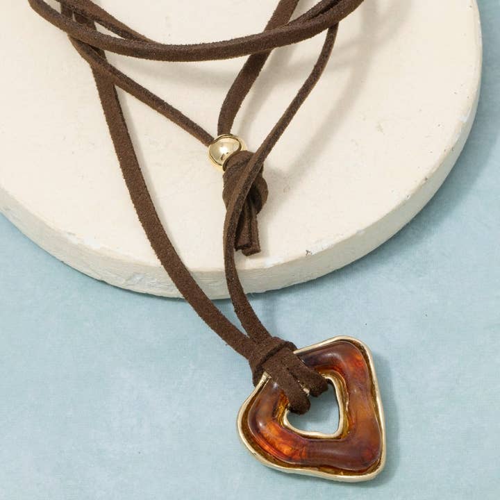 Acrylic Triangle Pendant Suede Cord Necklace for wholesale by The Looks by Fame Accessories