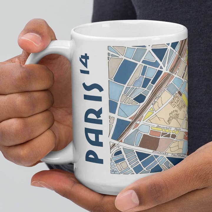 Tazza illustrata PARIS, XIV arrondissement - Mappa della città per la vendita all'ingrosso da parte di EmYLo