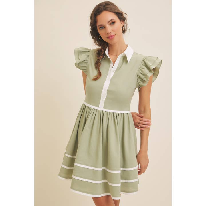 in february - Wholesale Dress - Women's - LINEN BUTTON-DOWN MINI DRESS WITH CONTRAST BINDING23