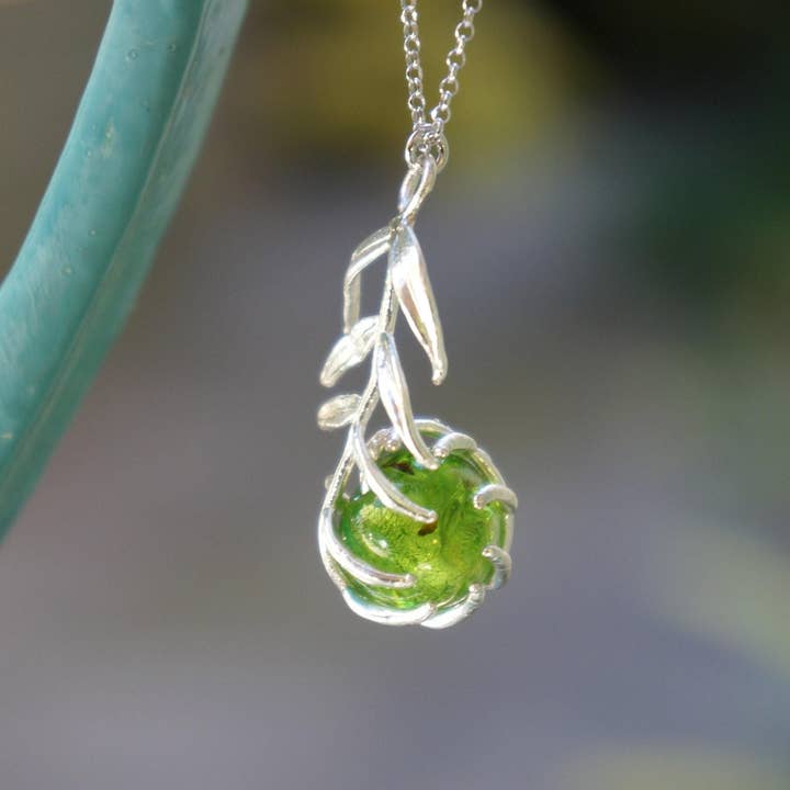 Sterling Silver Araucaria Pressed Leaf Necklace for wholesale by Mother Nature Jewelry