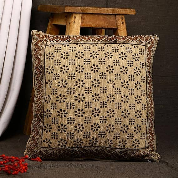 Gulab Homes - Wholesale Throw Pillow Cover - Bagru-Siyah Begar Block Print Cotton Cushion Cover 84