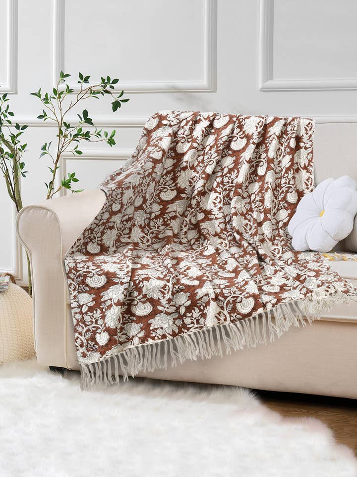 Terracotta Delight Hand-block Print Blanket for wholesale by Urban Adorn