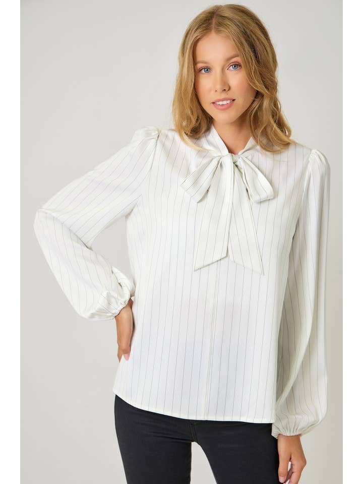 Mystree - Wholesale Blouse - Women's - 61227 Ribbon Tie Stripe Shirt2
