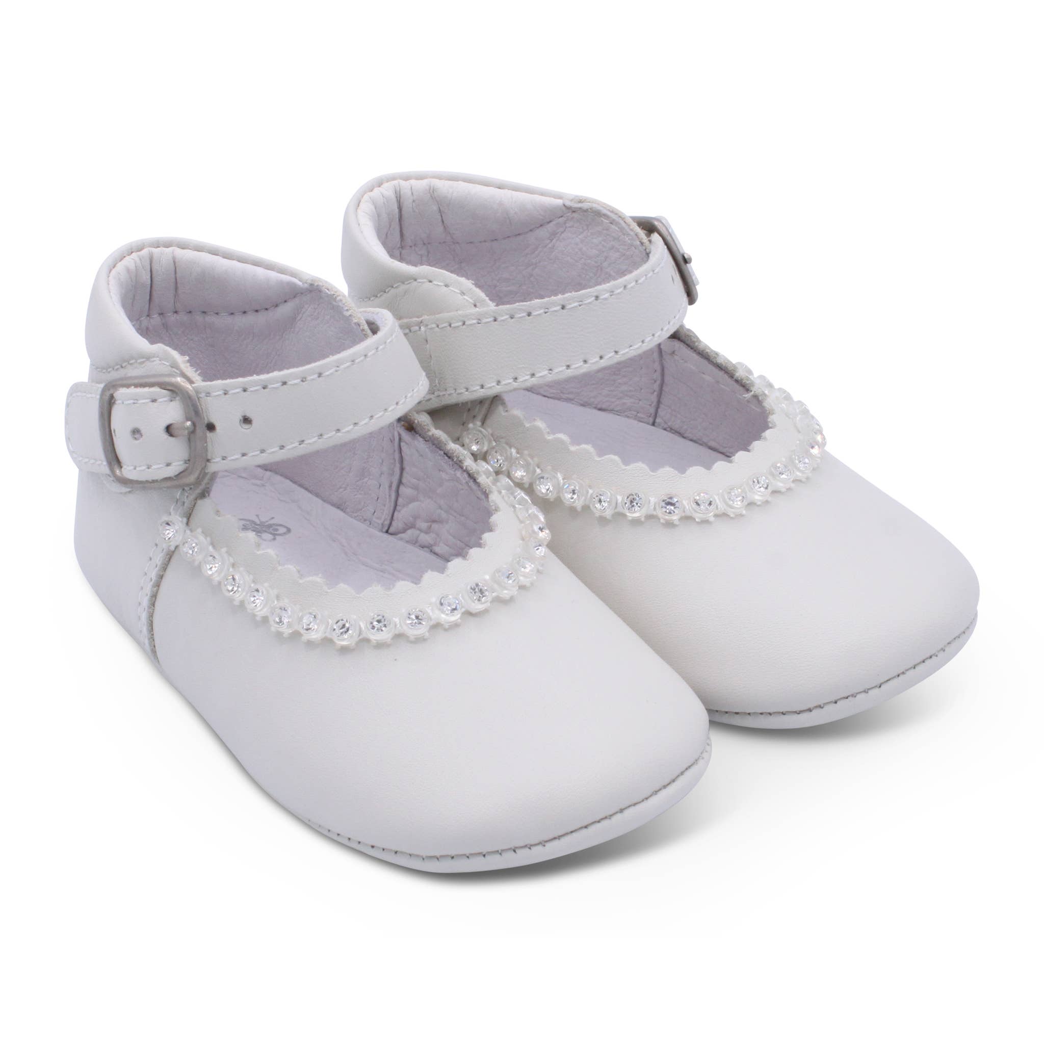 Borboleta – wholesale Cot shoes – Baby – Baby Girls Leather Soft Sole Bar Shoe with Diamante Detail1