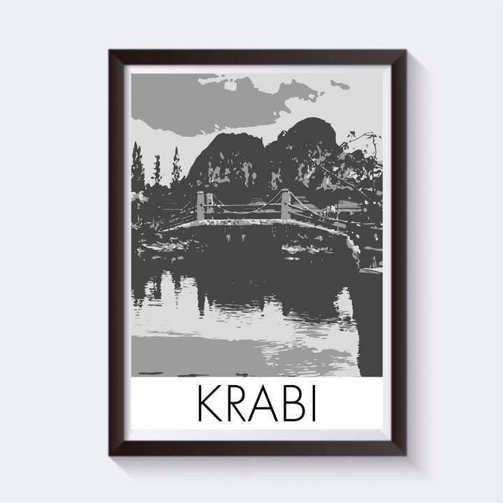 Krabi, Thailand Greyscale Travel Print- Available in 6 sizes for wholesale by 2 Sisters