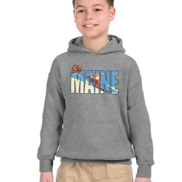 Camisola ou Hoodie Unissexo para Jovens Maine Retro Ski Racer por atacado de RetroPlanet