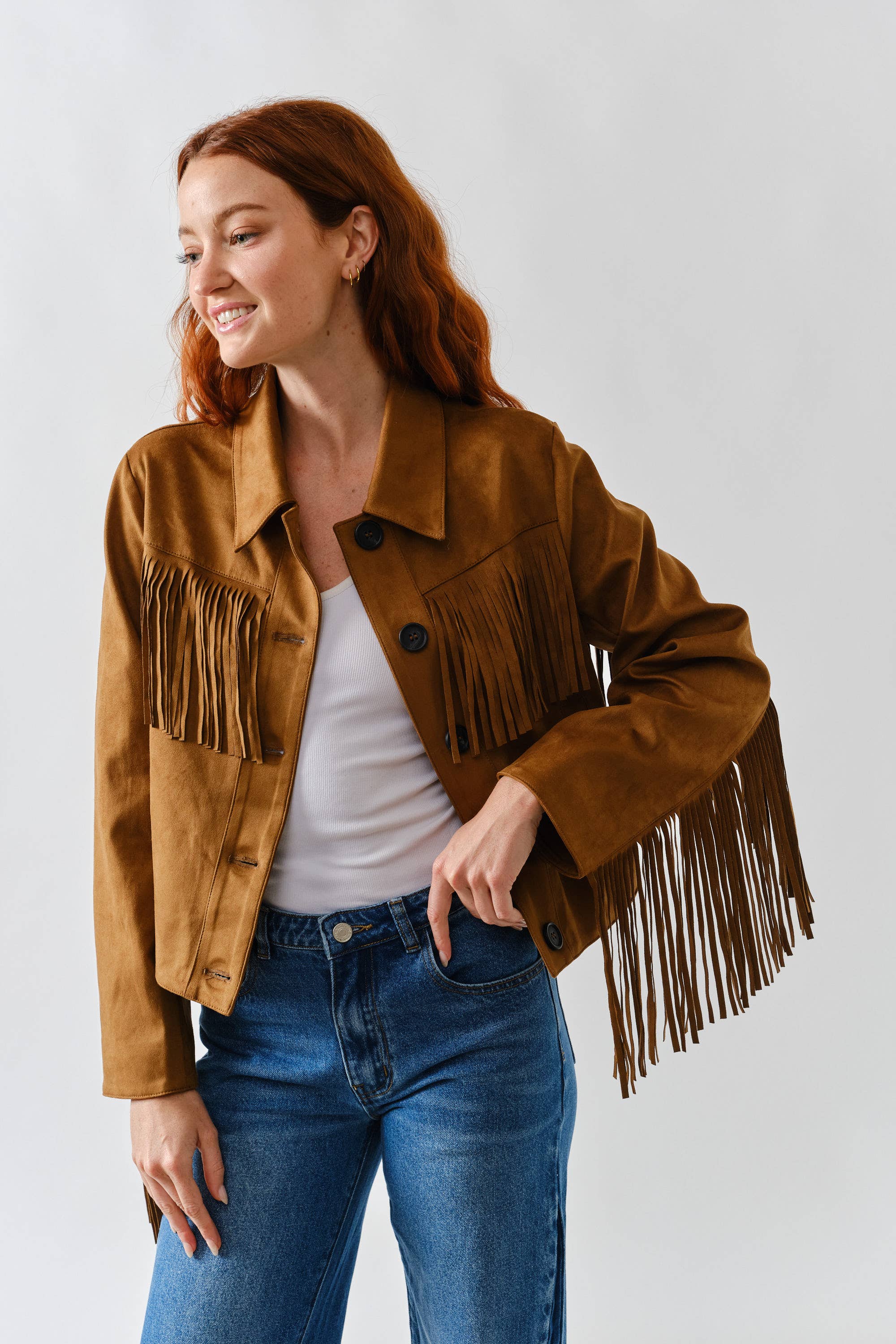 Aaron & Amber - Wholesale Leather Jacket - Women's - MAJ3277 FAUX SUEDE FRINGE JACKET12