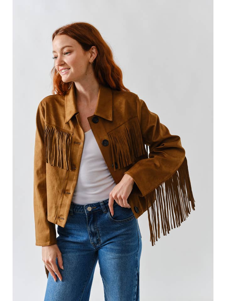Aaron & Amber - Wholesale Leather Jacket - Women's - MAJ3277 FAUX SUEDE FRINGE JACKET12