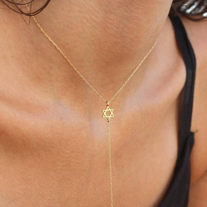 18K Gold Plated Star of David Lariat Necklace for wholesale by Koch La Ni Jewelry