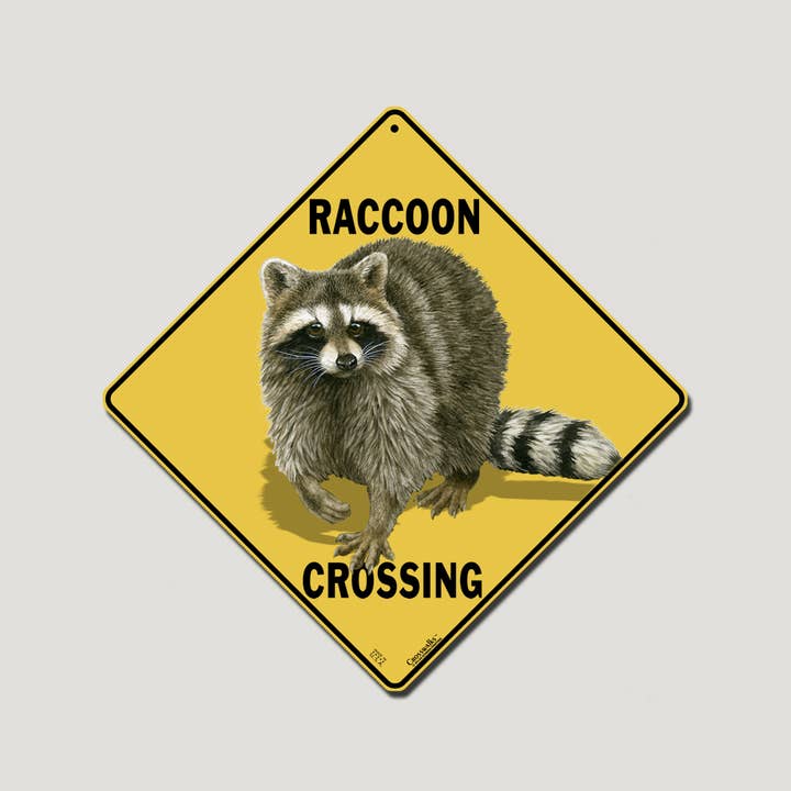 Raccoon Crossing 12" x 12" Aluminum Sign for wholesale by Atlas Screen Printing