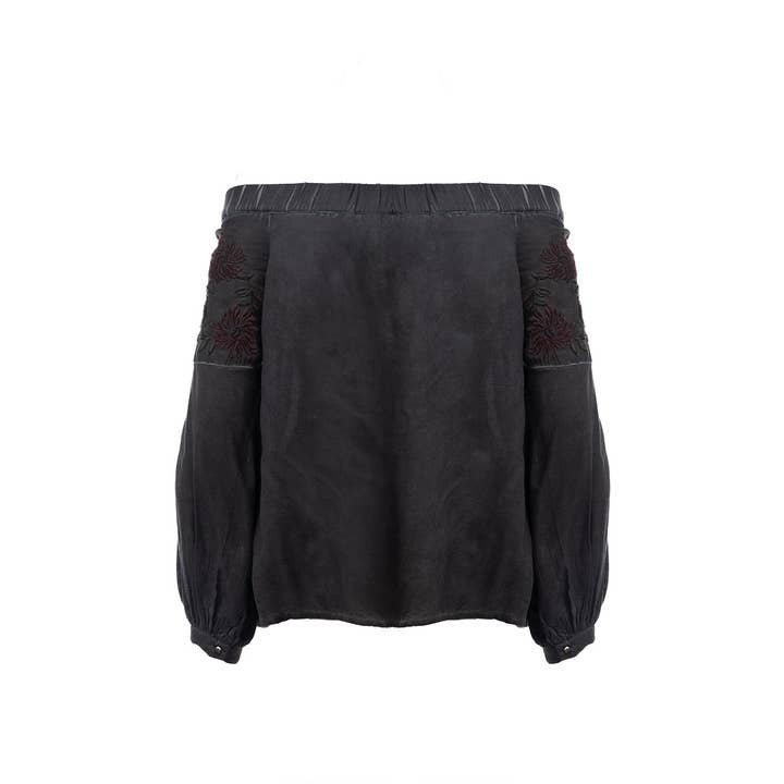 Naked Zebra Rack - Wholesale Blouse - Women's - Embroidered Off Shoulder Pigment Dyed Blouse3