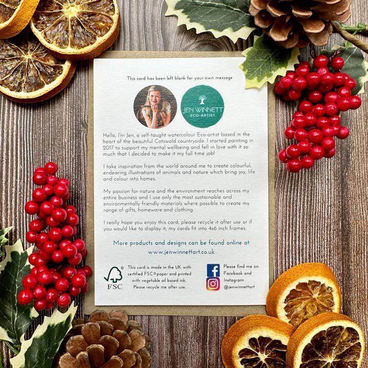 Jen Winnett Eco Artist – postal de Natal por atacado – Cartão Santa Patas Natal Eco Friendly Art Card giro em branco