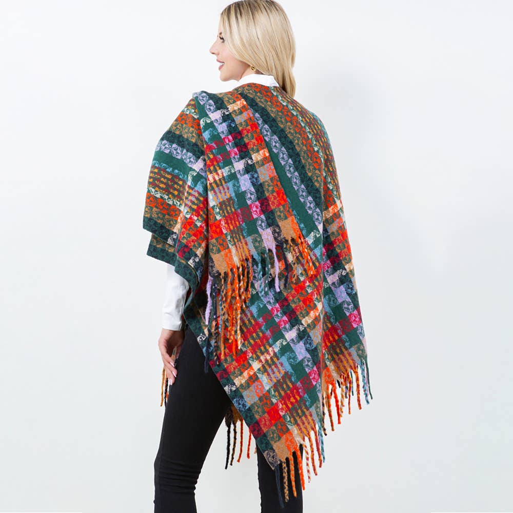 Sensibling Corp. – wholesale Poncho – Women's – Plaid Fringe Poncho Wrap Shawl11