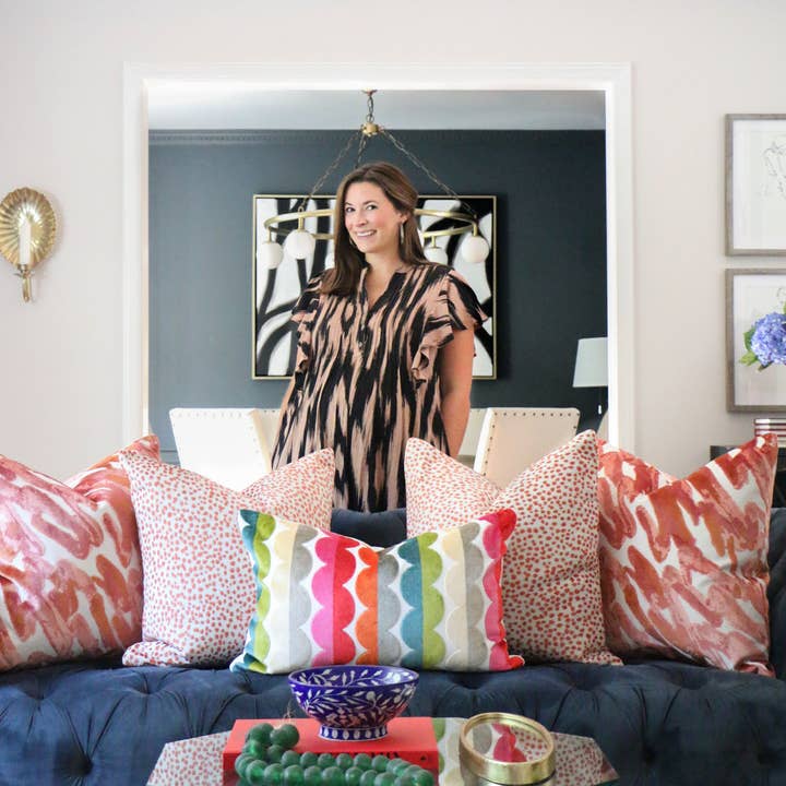 Multi Grace Dual-Tone Stripe Scalloped Cut Velvet Throw Pillow for wholesale on Faire6