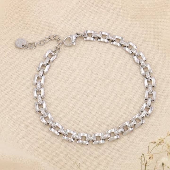 Vierkante schakelarmband 5mm roestvrij staal 0224116 voor wholesale door Lilas de Seine