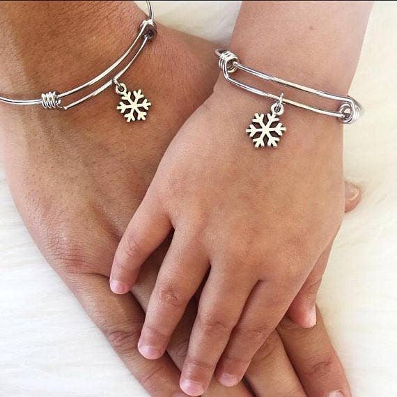 Mommy and Me Snowflake Matching Bangle Bracelet Set for wholesale by M.Ree Jewels Creative