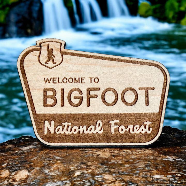 Bigfoot National Park Service Forest Wood Magnet Souvenir for wholesale by Wild Larch Creative