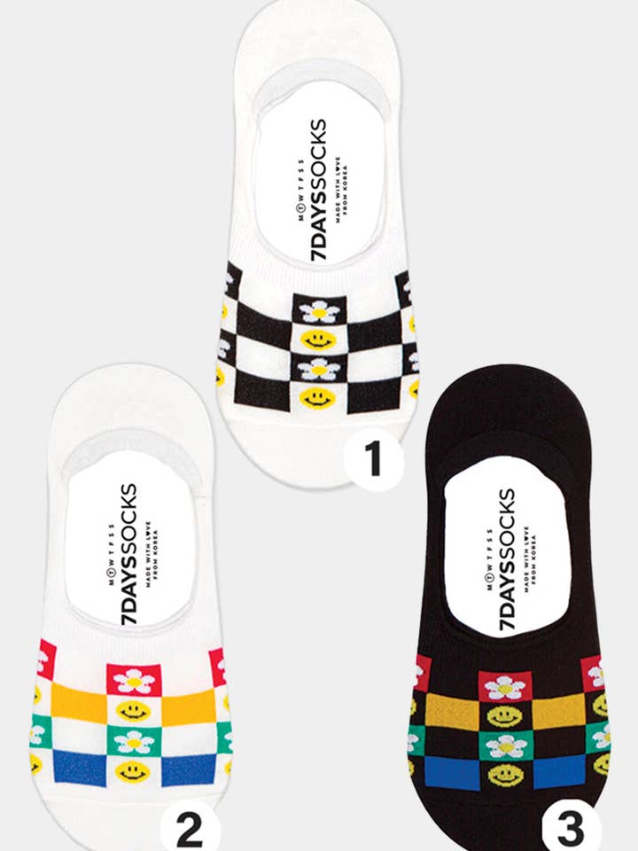 Women's No Show Smile Checkerboard Socks for wholesale by 7DAYSSOCKS
