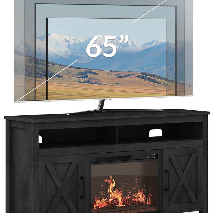 58 Inch Farmhouse TV Stand With Electric Fireplace Grey for wholesale on Faire8
