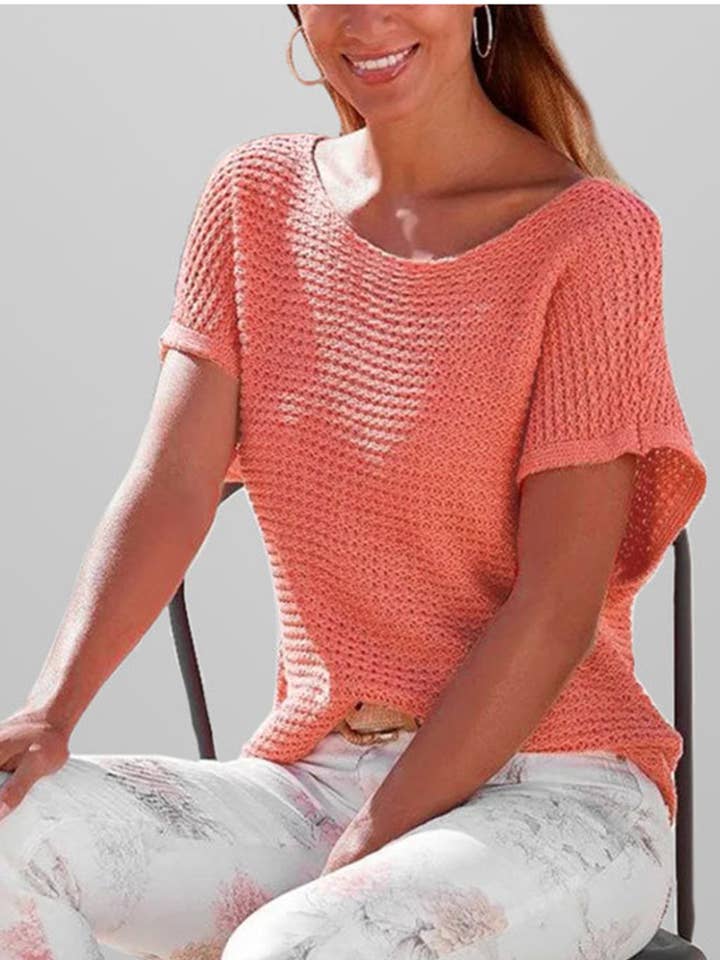 Wholesalesir - Wholesale Knit Top - Women's - Round Neck Solid Color Short Sleeved Knitted Top