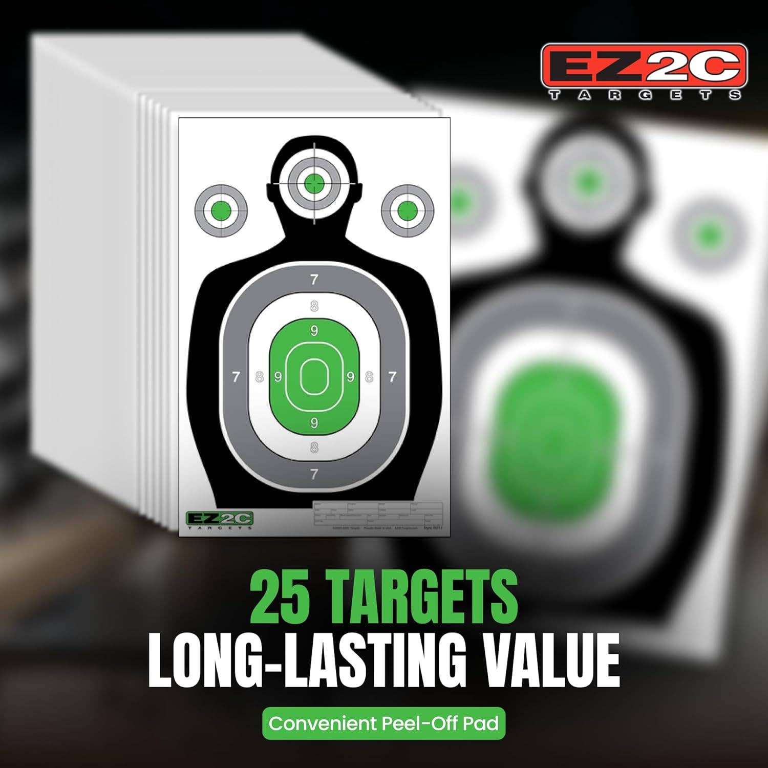 EZ2C Targets - Vente Accessoires de sport - Cible de tir silhouette verte EZ2C 12"x18", cibles en papier de qualité supérieure pour stand de tir, cadeaux pour armes à feu fabriqués aux États-Unis.7