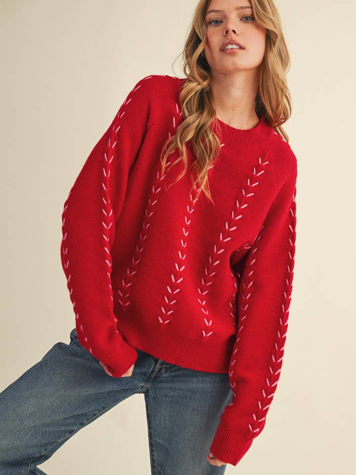 &MERCI - Wholesale Knit Sweater - Women's - EMBROIDERED LONG SLEEVE PULLOVER SWEATER MSW111794