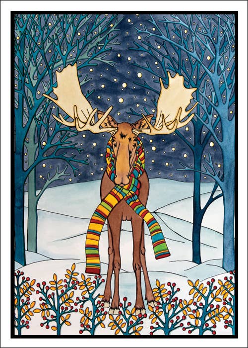 Sarah Angst Art - Vente Cartes de vœux saisonnières - Carte de voeux Holiday Moose3