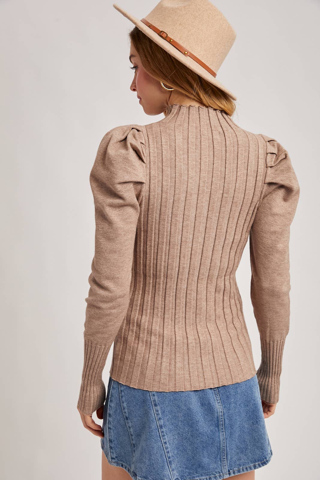 Bluivy - Wholesale Knit Top - Women's - MOCK NECK PUFF SLEEVED KNIT TOP21