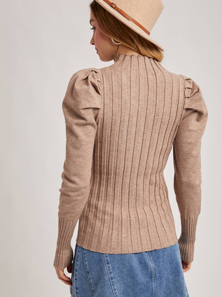 Bluivy - Wholesale Knit Top - Women's - MOCK NECK PUFF SLEEVED KNIT TOP21