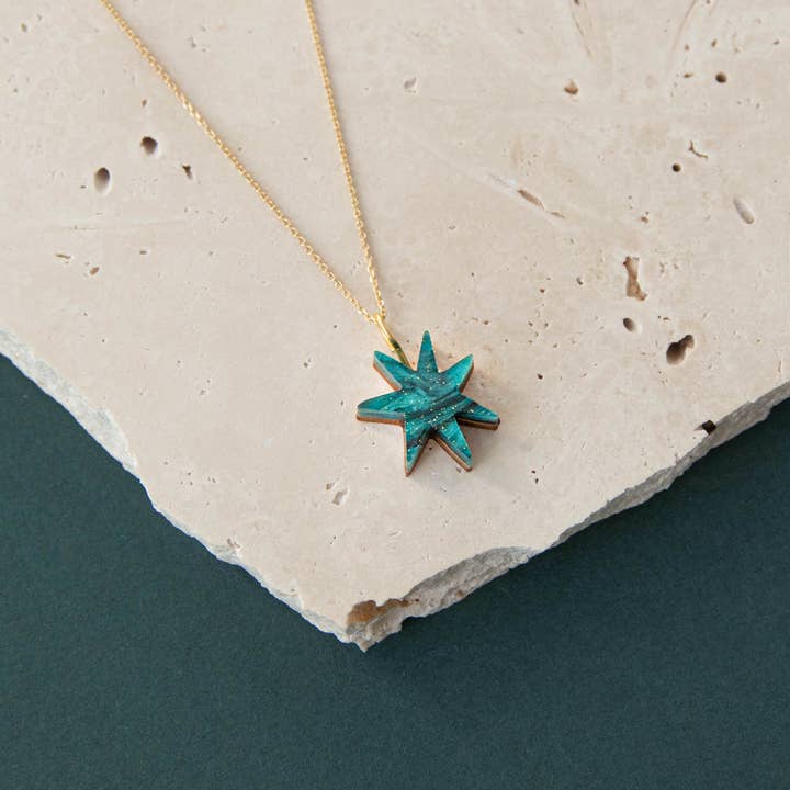 Pepper You - Wholesale Pendant/Charm Necklace - Hand Drawn Star Gold Necklace in Smoke Black Sparkle2