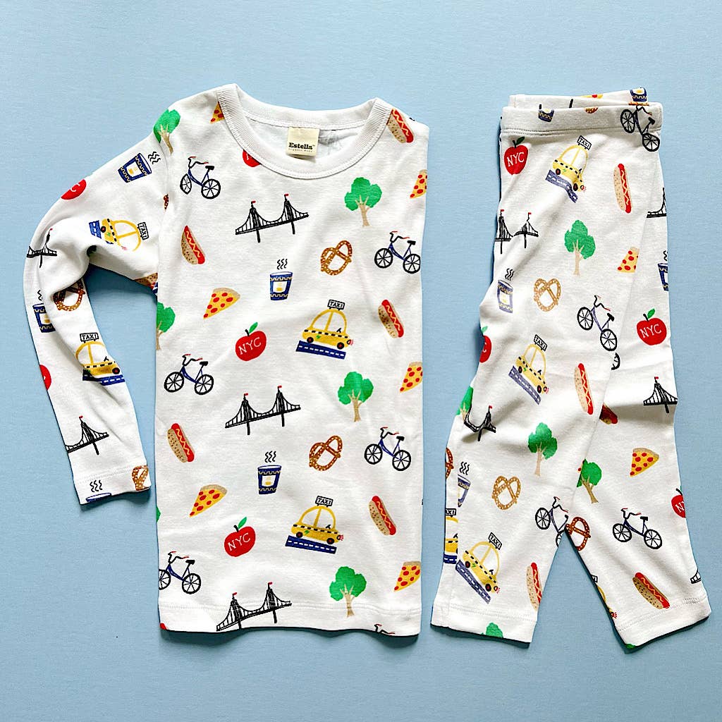 Estella - Wholesale Sleepwear Set - Kids - Kids NYC Print Organic Pajama Set (Machine Washable)2