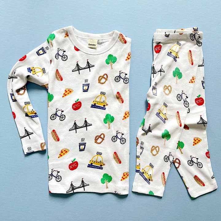 Estella - Wholesale Sleepwear Set - Kids - Kids NYC Print Organic Pajama Set (Machine Washable)2