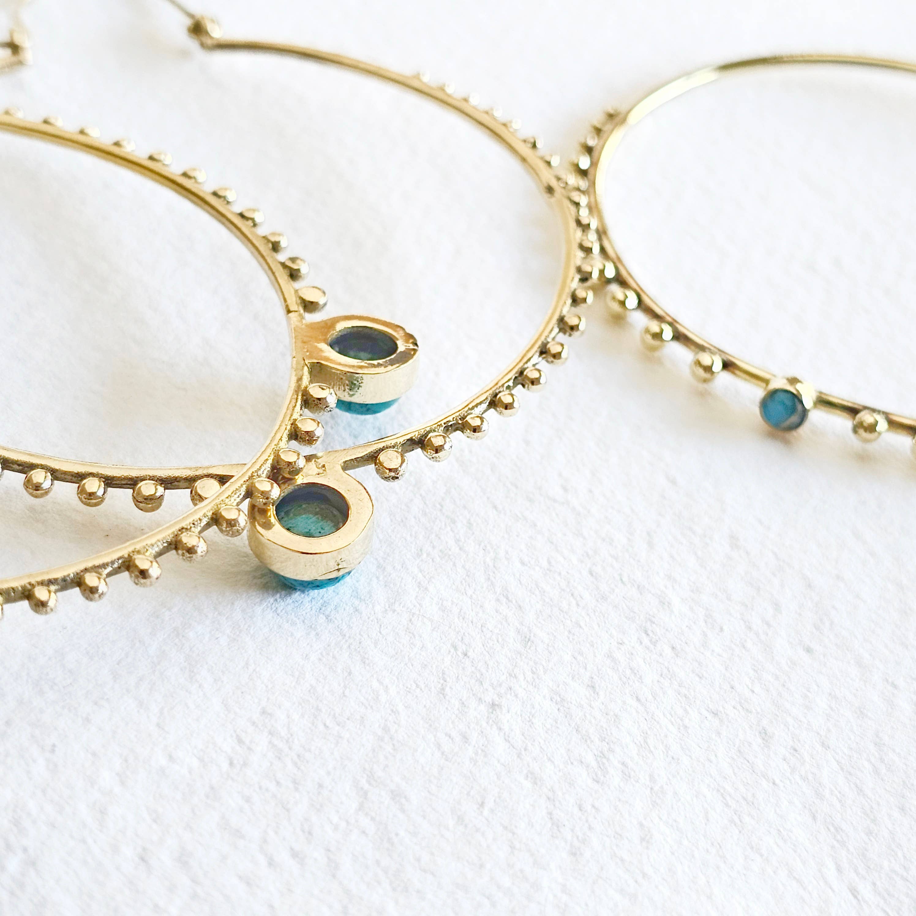 Bisjoux - Wholesale Hoop Earrings - Brass large hoop earrings turquoise onyx moonstone2