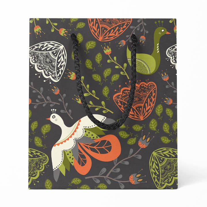 Blooming Birds Medium Gift Bag – Floral Folk Design for wholesale by Amicreative