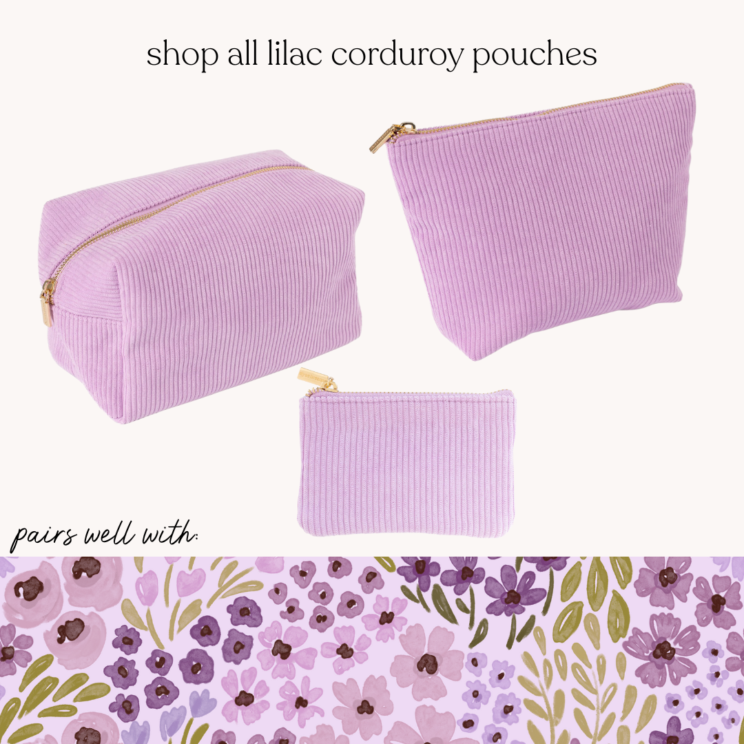 Elyse Breanne Design – bolsa de maquilhagem e cosméticos por atacado – Bolsa de Cosméticos de Veludo Cotelê Lilás5