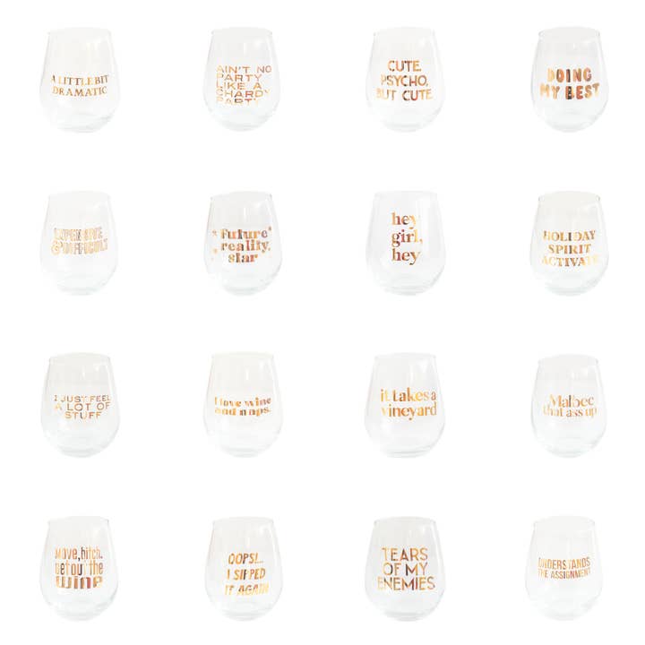 Jollity & Co. + Daydream Society - Wholesale Wine Glass - Witty Wine Glass - 1pk. - 16 Style Options16