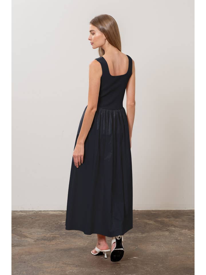 Moon River - Wholesale Dress - Women's - SWEATER TOP EYELET DETAIL MIDI DRESS