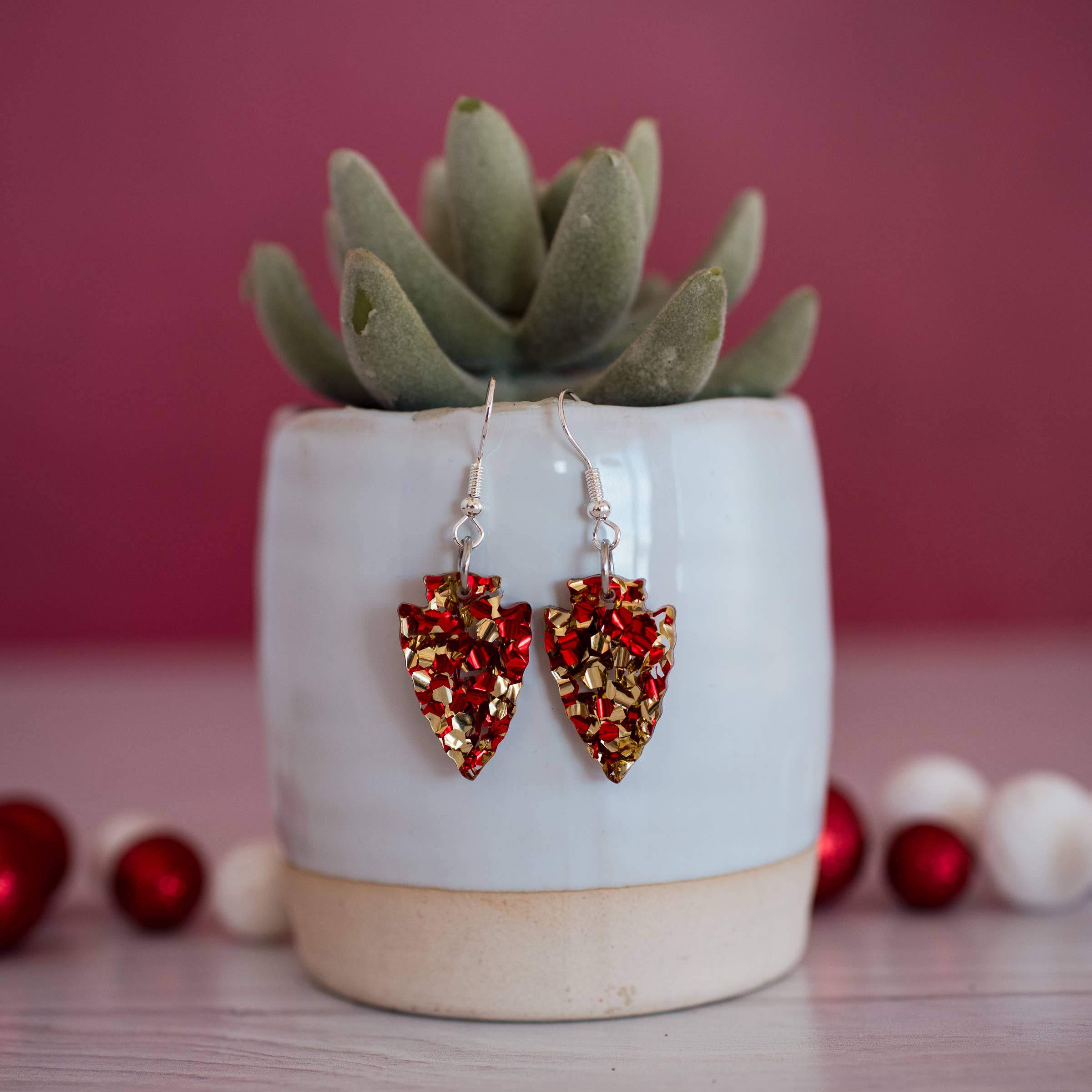Stellar Gifts & Goods Wholesale - Wholesale Dangle Earrings - KC Football - Petite Chunky Glitter Arrowhead Dangles Red Go1