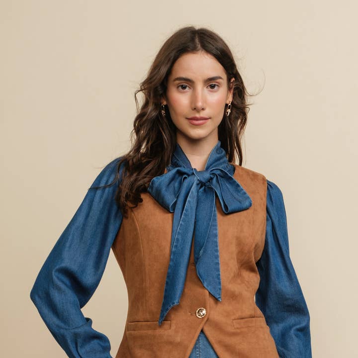 V-Neck Gold Button Down Suede Western Vest with Welt Pockets and other Purchase Wholesale herrenhosen. Free Returns & Net 60 Terms on Faire trending on Faire.